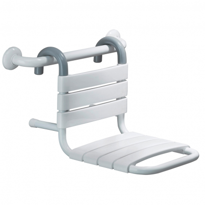 Shower seat to hang, 503 x 317 x 367 mm, White Epoxy-coated Steel, tube Ø 25 mm