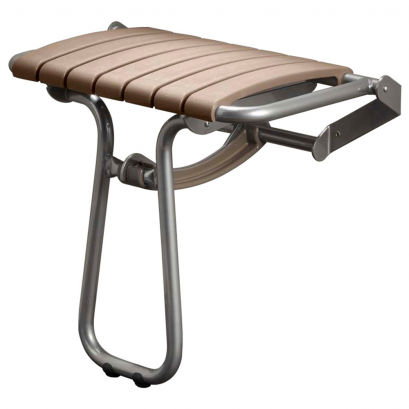 Taupe and chrome grey foldaway shower seat - Large size, height: 450 mm