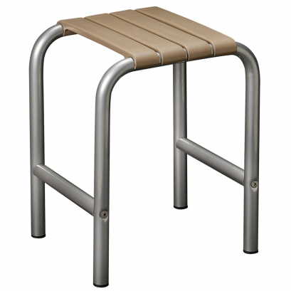 Shower stool, 335 x 385 x 485 mm, Taupe polypropylene seat and grey epoxy-coated base, tube Ø 30 mm