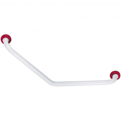 135° angled grab bar, 400 x 400 mm, White & Red Epoxy-coated Aluminium , tube Ø 30 mm