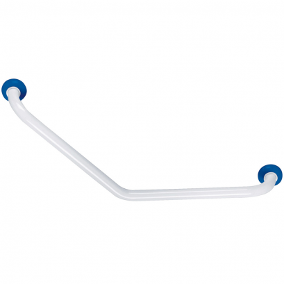 135° angled grab bar, 400 x 400 mm, White & Blue Epoxy-coated Aluminium , tube Ø 30 mm