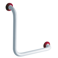 90° angled grab bar, 400 x 400 mm, White & Red Epoxy-coated Aluminium , tube Ø 30 mm