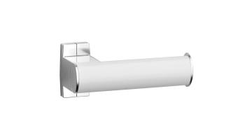 Toilet roll holder, White epoxy-coated Aluminium, mat chrome-plated flanges, tube 38 x 25 mm
