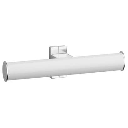 Toilet roll holder, 265 x 69 x 67,5 mm, White epoxy-coated Aluminium, mat chrome-plated flanges, tube 38 x 25 mm
