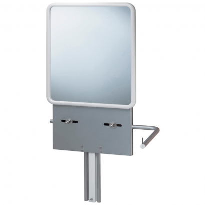 Adjustable washbasin support with mirror, 980 x 500 mm, Grey epoxy-coated aluminium and white thermoformed ABS mirror for washba