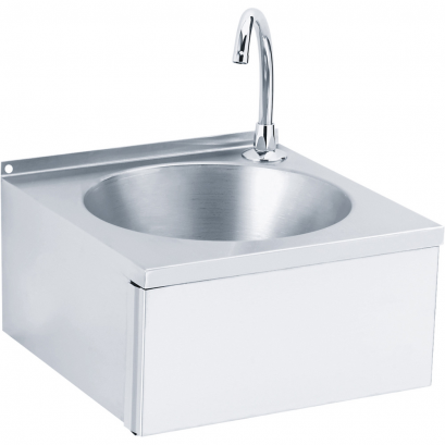 Wash-hand basin with round sink, 170 x 340 x 340 mm, Bright polished Stainless steel, tube Ø 275 mm