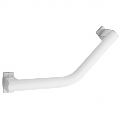 ARSIS® 135° angled grab bar, 424 x 224 mm, White Epoxy-coated Aluminium, mat chrome-plated flanges, tube 38 x 25 mm