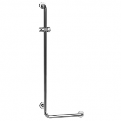 T-shaped shower bar with slider bracket, Bright polished Stainless steel, tube Ø 32 mm
