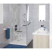 Siège de douche hauteur réglable avec dossier et accoudoirs ERGONOMIC, Blanc