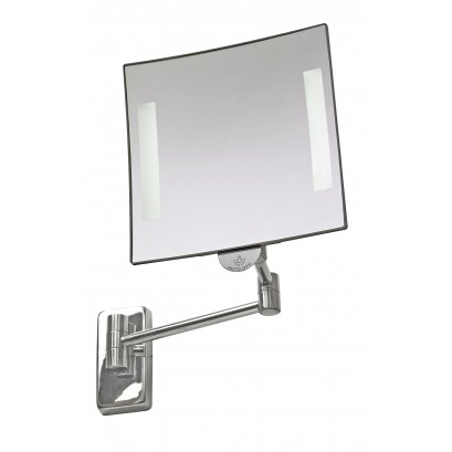 LED illuminated enlarging mirror, 240 x 340 mm, Chrome and nickel-plated Brass