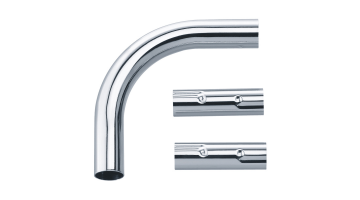 Elbow connector + 2 connecting sleeves for curtain rails, 100 x 100 mm, Chrome and nickel-plated Brass, tube Ø 20 mm